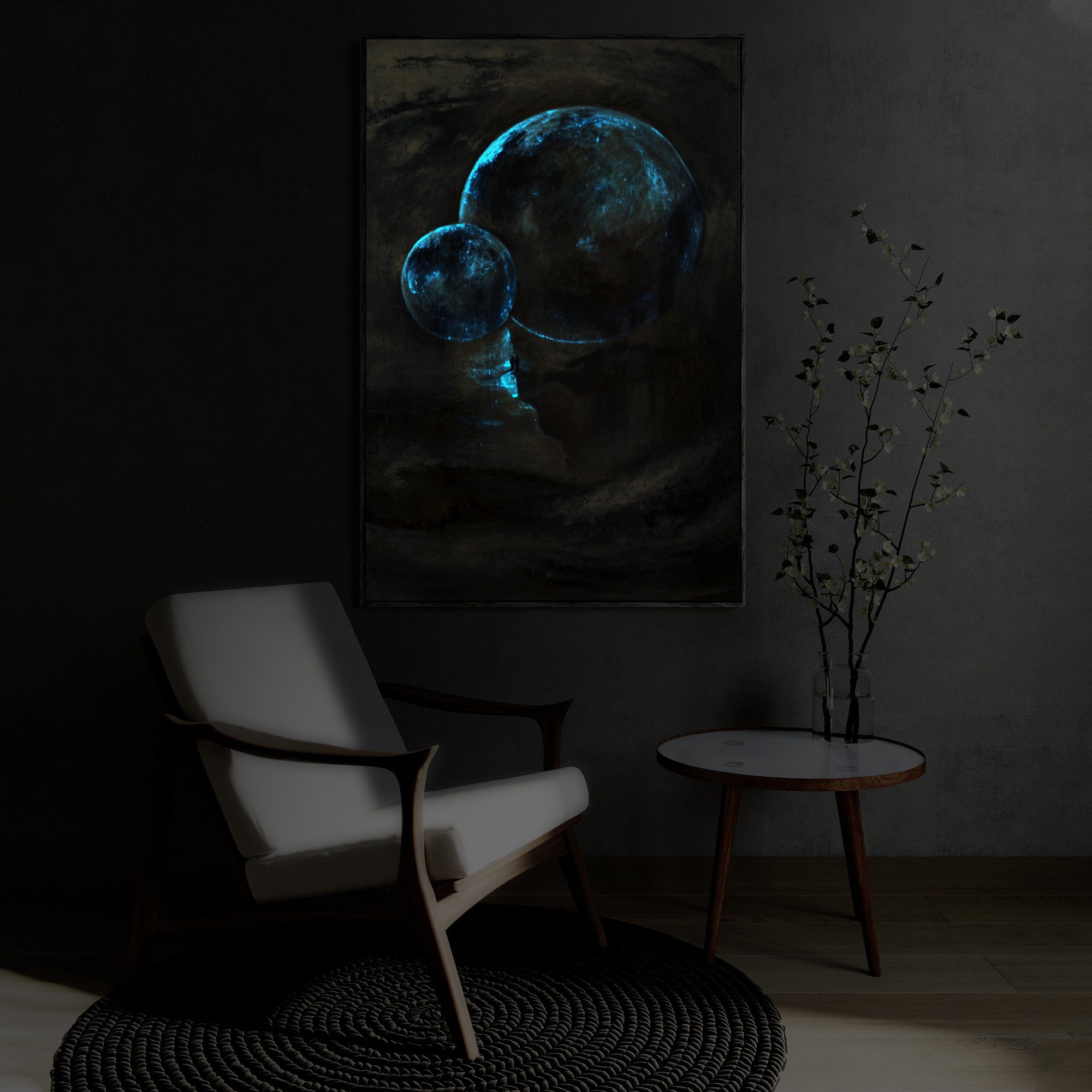Mit Grau Rahmen in Sternenverbindung, Gemälde Abstraktion YS-Art
