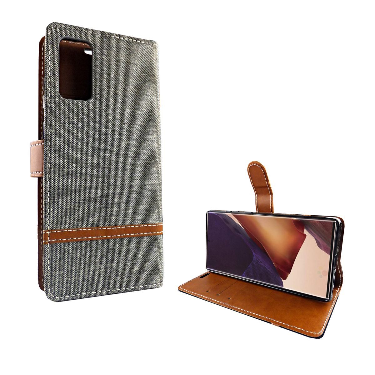 König Design Handyhülle Samsung Galaxy Note 20, Samsung Galaxy Note 20 Handyhülle Bookcover Grau