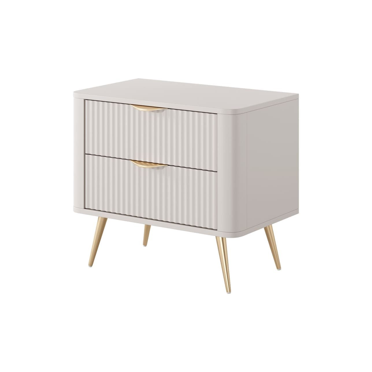 MOEBLO Nachttisch Pholx G (Gold Griffe und Beine aus Metall, geriffelte-Fronten, Nachttisch Nachtkommode Nachtschrank Nachtkonsole Beistelltisch Schlafzimmer, 1-St), (BxHxT):63x55x38 cm