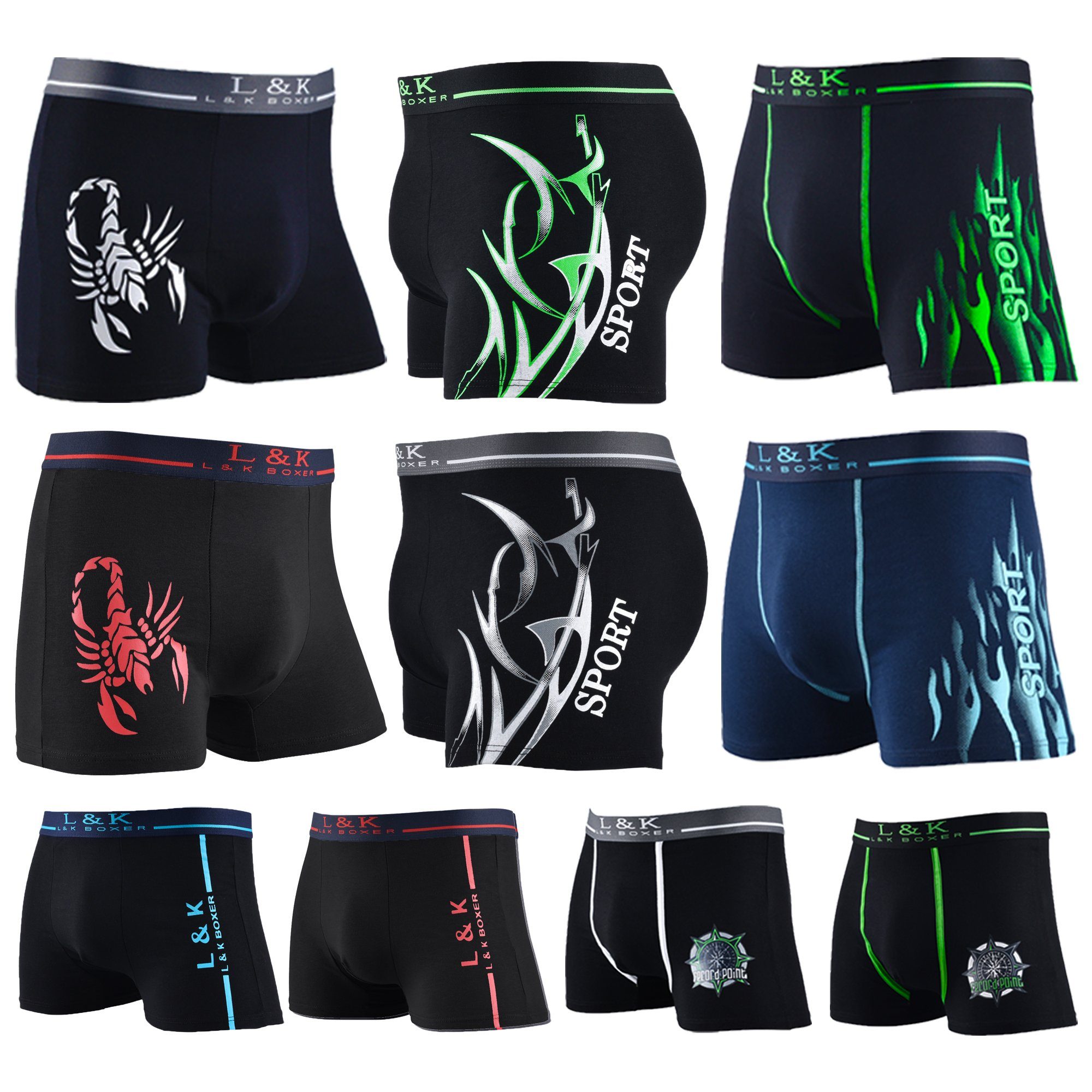 L&K Boxershorts 1102-1120 (10er-Pack) Unterhosen Herren günstig online kaufen