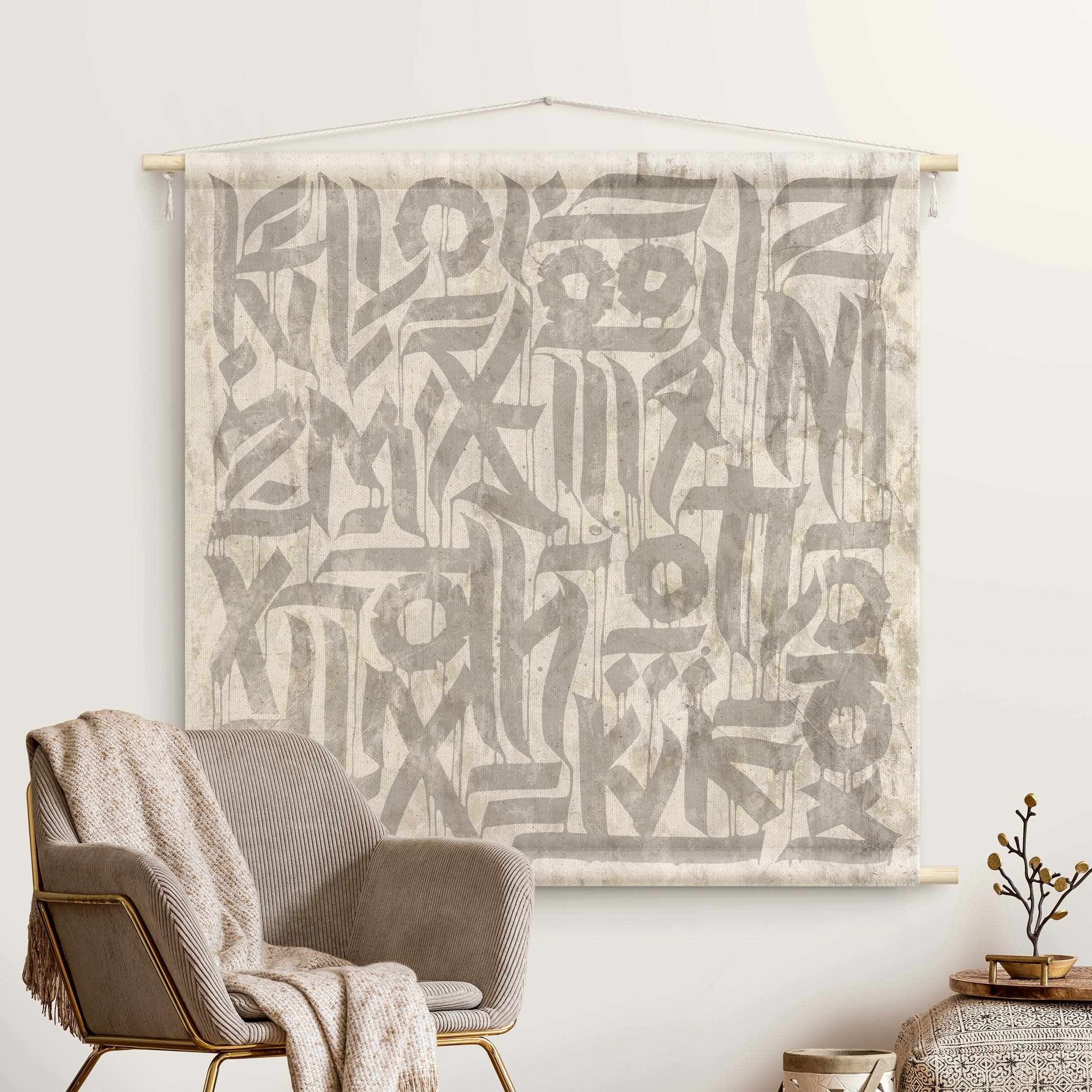 Bilderdepot24 Wandteppich modern Graffiti Shabby Sprüche Street Art grau, quadratisch, Höhe: 2.6 mm, großes Wandbild aus Natur-Baumwolle Wandbehang Stoffbild Tuch Wollseil