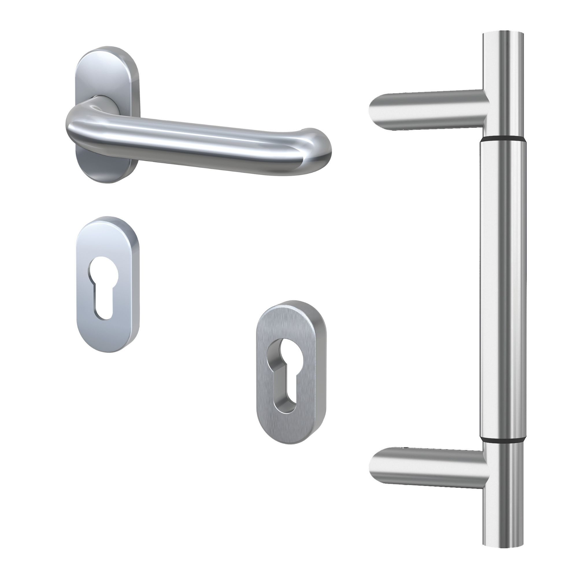 BASI Stoßgriff Stangengriff, Spar-Set, als Komplett-SET, variabel 200 bis 300 mm, 45 Grad Stützen, Edelstahl