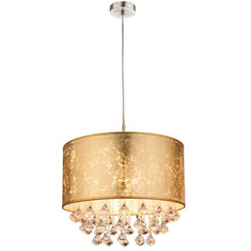 etc-shop LED Pendelleuchte, Leuchtmittel inklusive, Warmweiß, Kristall Hänge Lampe Wohn Zimmer Textil Decken Pendel Leuchte gold im