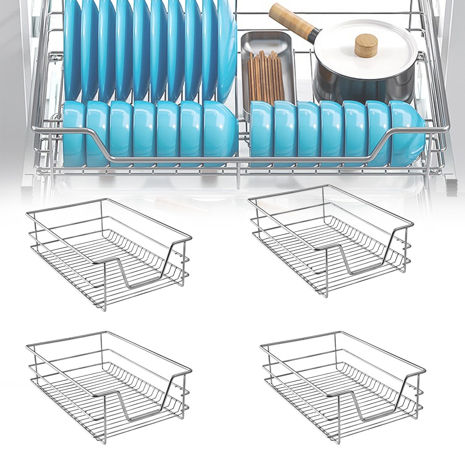 FIVMEN Schublade Schubkasteneinsatz Küchenschrank Teleskopschublade Korbauszug Regal (4 St., 20kg Belastbar), Schrankauszug Ausziehbare Ablage Küchenschubladen Organizer