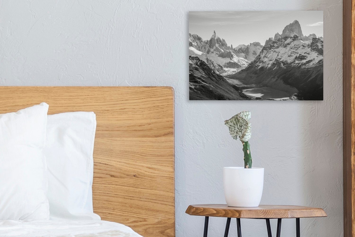 OneMillionCanvasses® Leinwandbild Cerro cm schöne - Fitzroy (1 auf den schwarz-weiß, Wandbild Leinwandbilder, Eine St), Aufhängefertig, Aussicht 30x20 Wanddeko