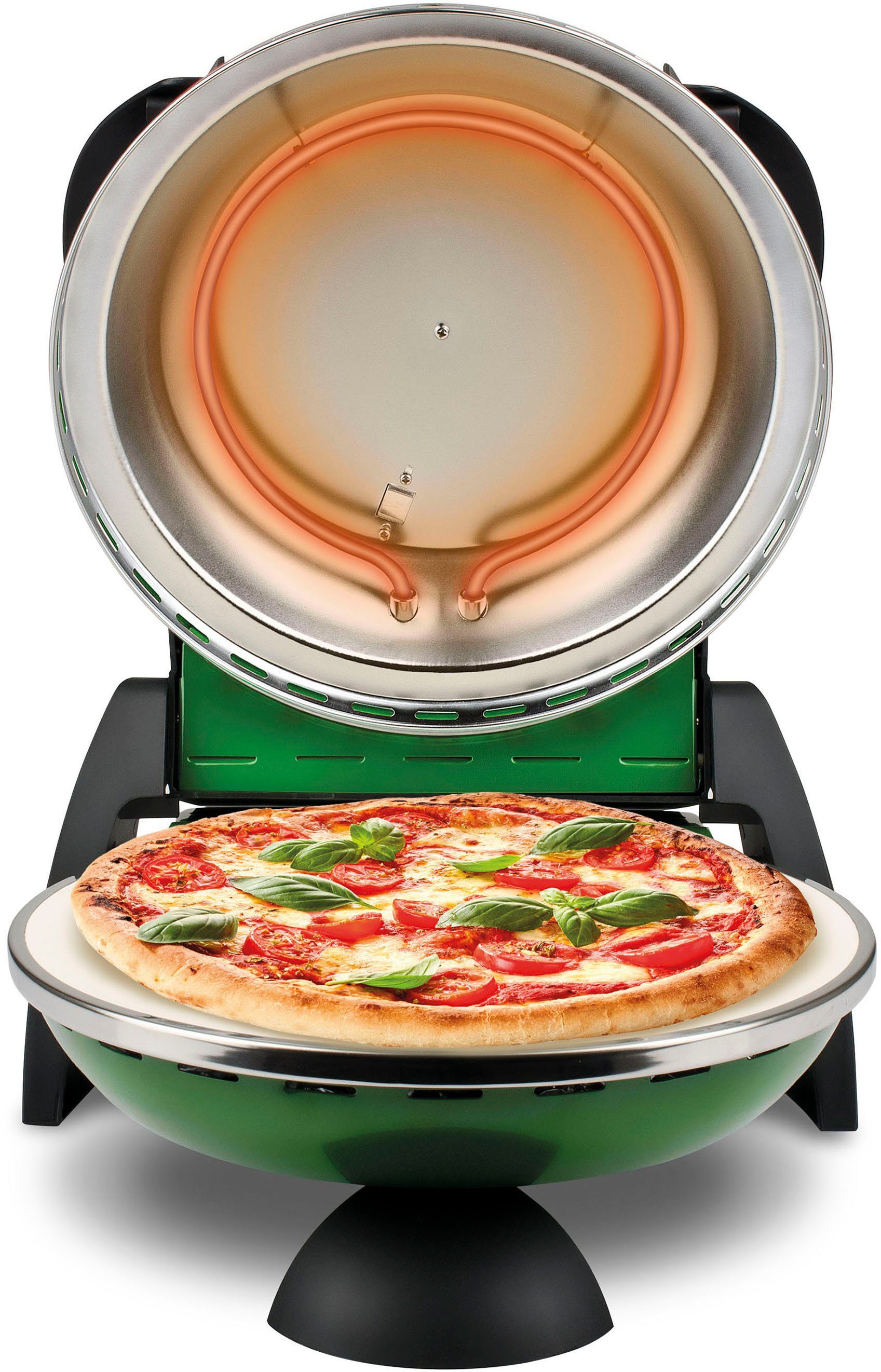 G3 Ferrari Pizzaofen Delizia G1000603 grün inkl. Pizzaschaufel + Rezeptheft, bis 400 °C mit Pizzastein – die Ikone unter den Pizzaöfen