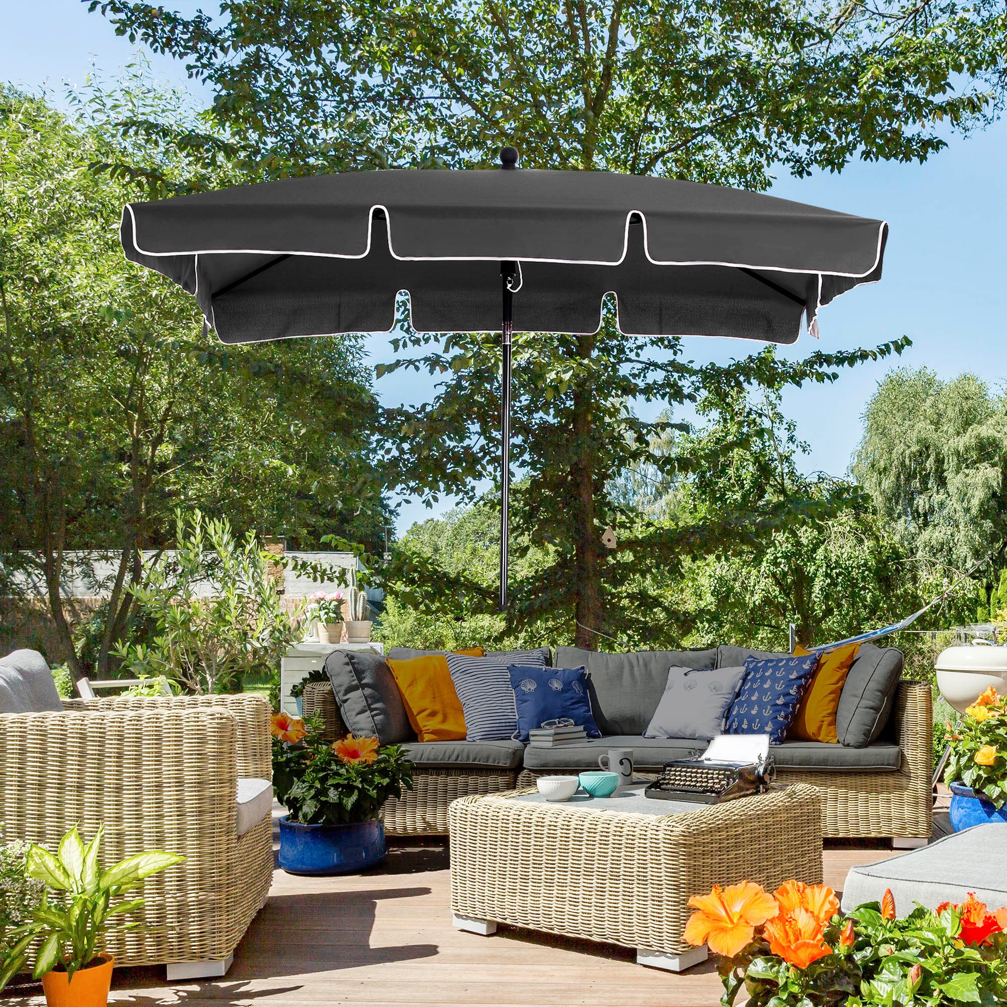 Outsunny Sonnenschirm Balkonschirm, Sonnenschutz, knickbar, Grau, LxB: 198x130 cm, Gartenschirm, Strandschirm, viel Schatten, verstellbare Neigung, Aluminium und Stahl