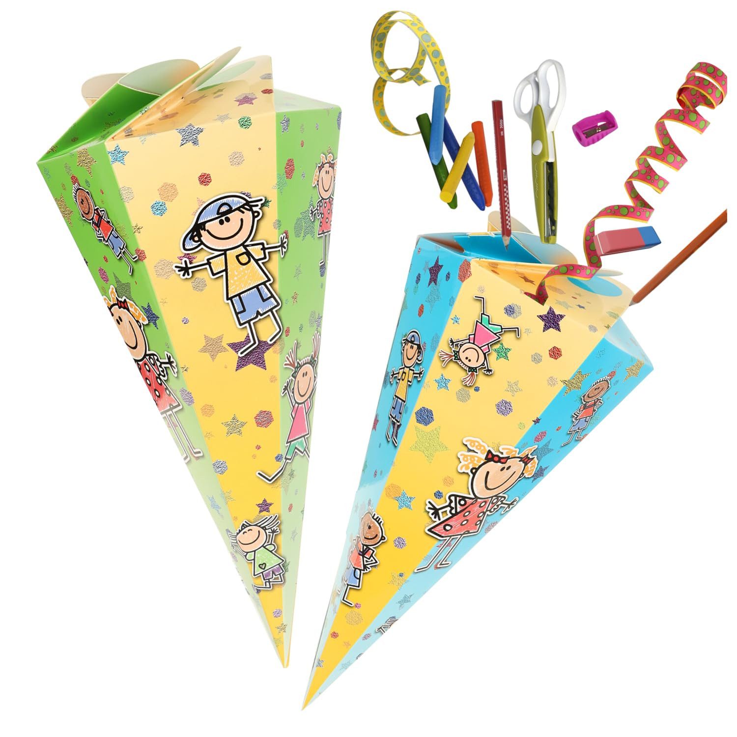 com-four Schultüte Schultüte, Geschwisterschultüten aus Pappe, faltbare Zuckertüte für die Einschulung zum Schulanfang
