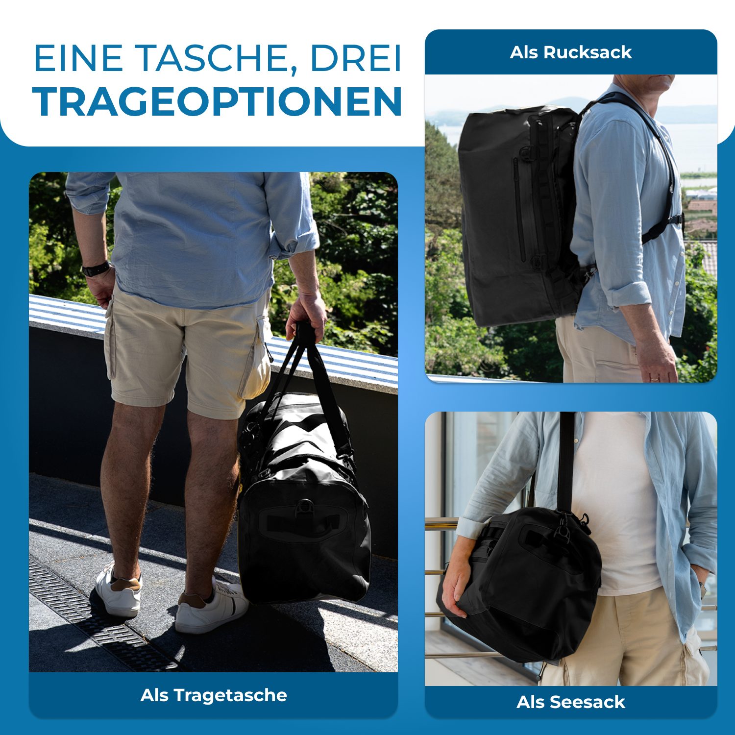 Styngard Reisetasche Hamburg, mit Rucksackfunktion - Wasserfester Seesack mit Rucksackfunktion