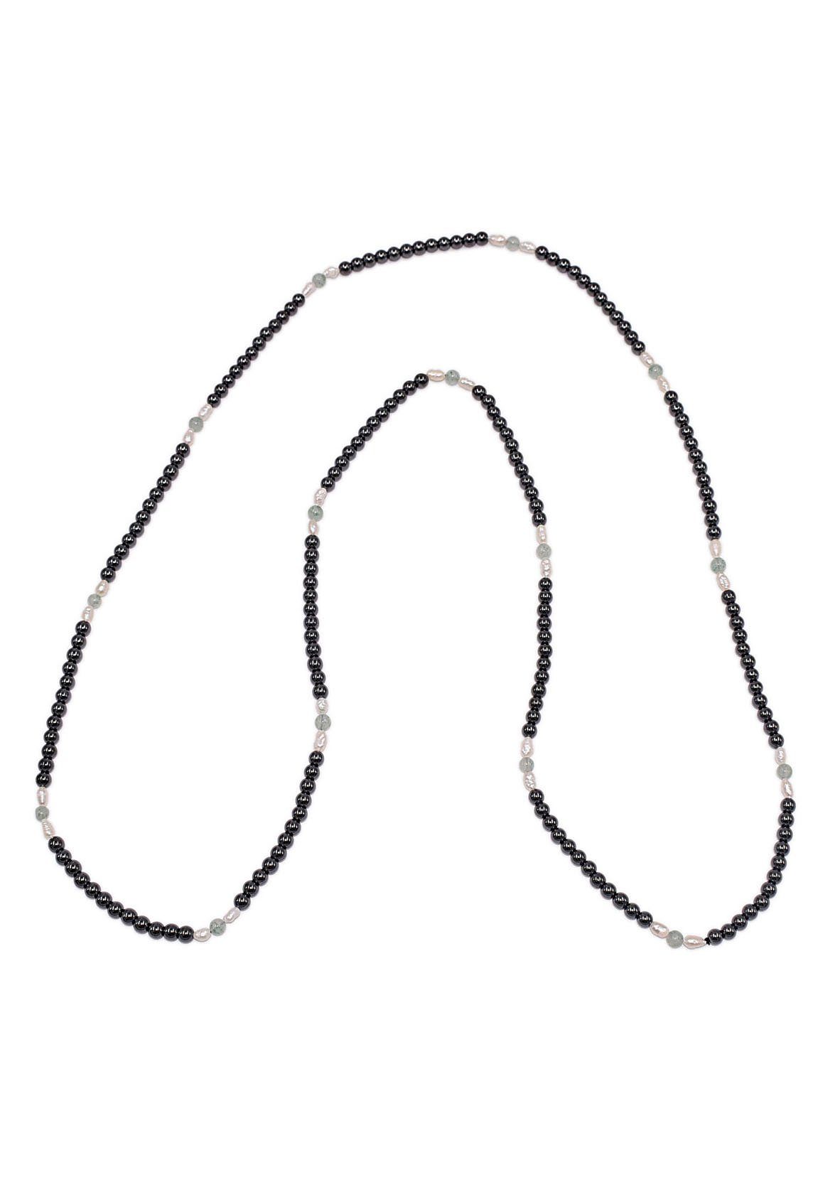 Firetti Lange Kette Schmuck Geschenk Halsschmuck Halskette Edelsteinkette Achat Hämatit, Made in Germany - mit Hämatit, Achat - mit Süßwasserzuchtperle