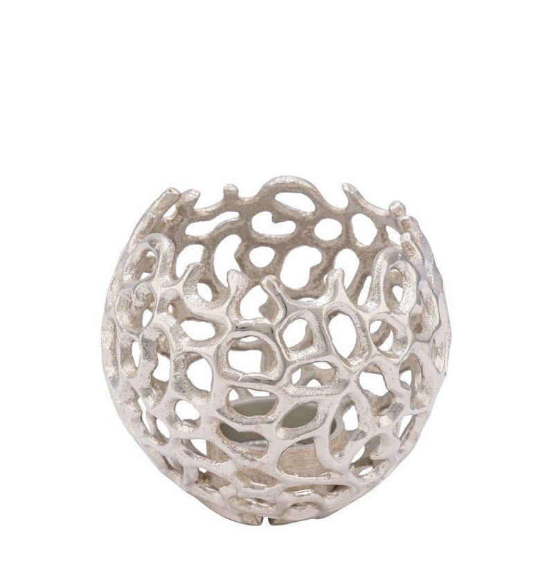 Spetebo Kerzenhalter Aluminium Design Kerzenschale silber - 13 x 11 cm (Stück, 1 St., Kerzenglas), Edler Kerzenhalter mit Gitterdesign