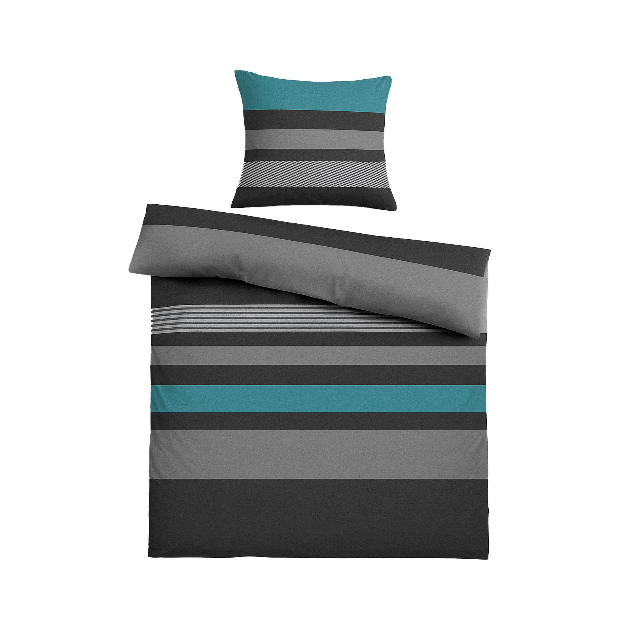 Casa Colori Bettwäsche Kuschelige Flanell Bettwäsche 135x200cm gestreift, Biber, 2 teilig, 100% Baumwolle