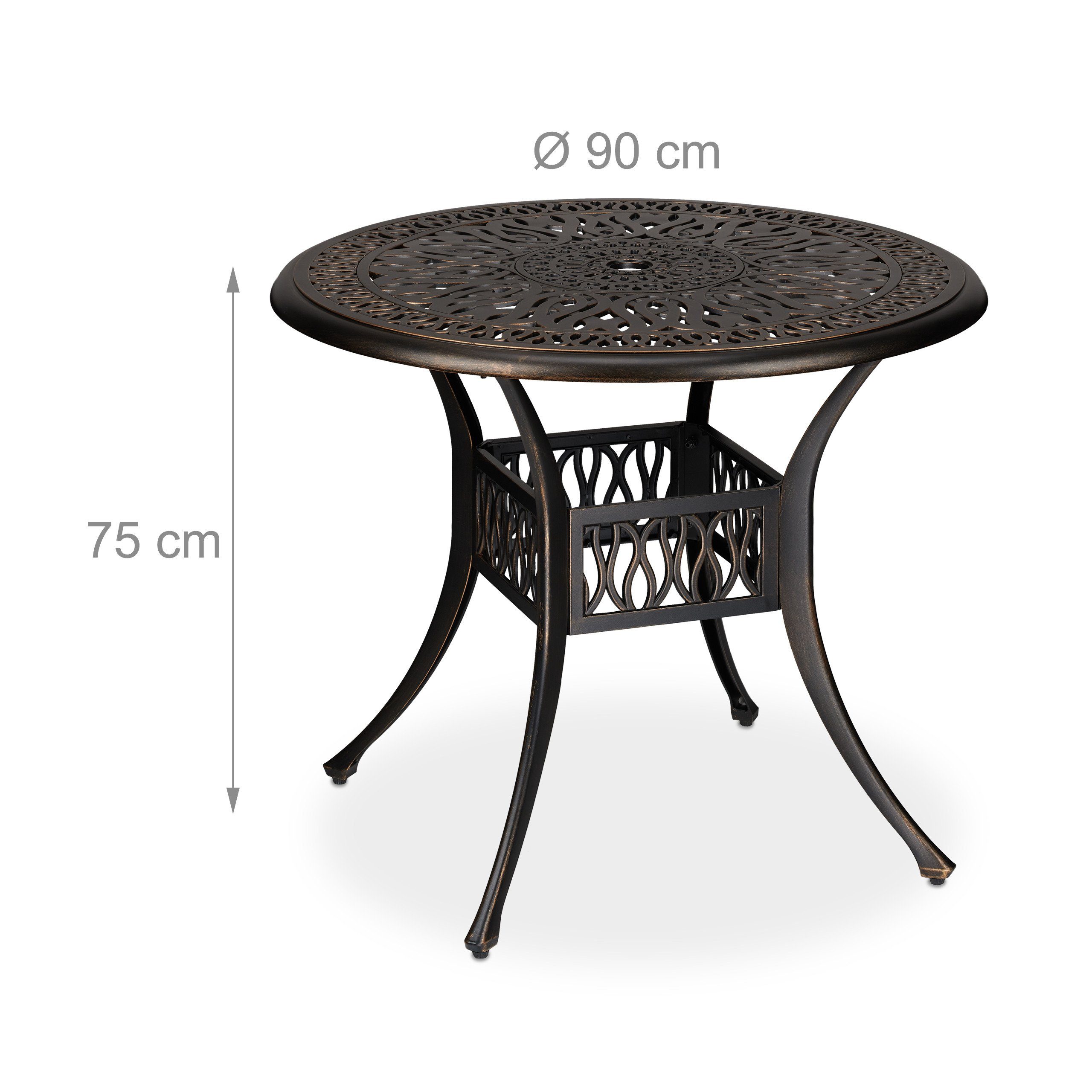 Schwarz-Bronze Gartentisch relaxdays Antiker mit Schirmloch, Gartentisch