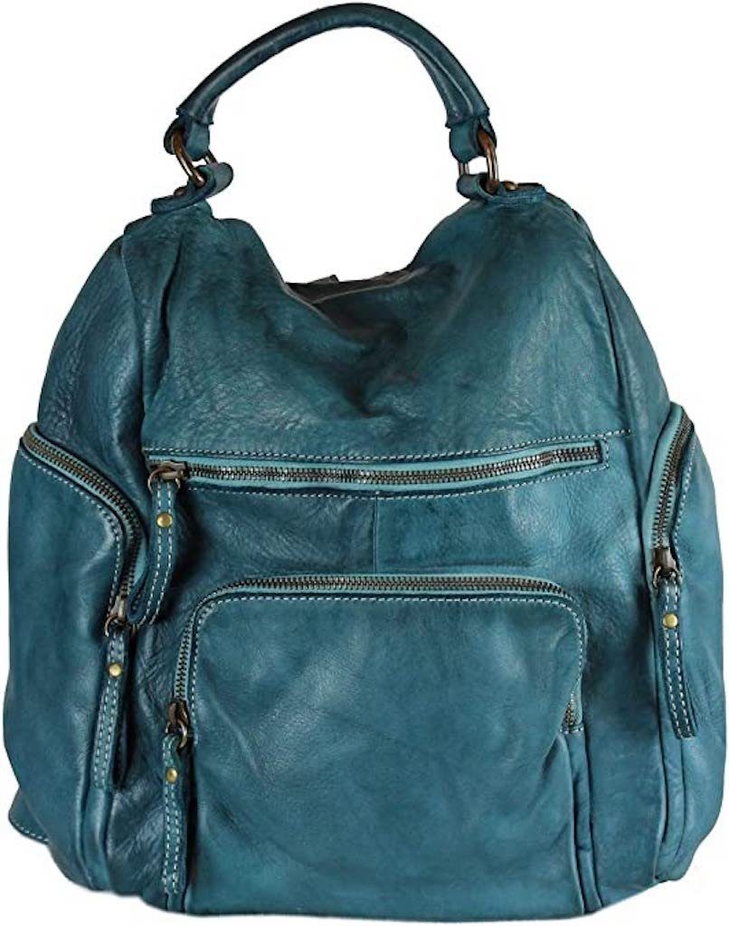 BZNA Rucksack Stella Backpacker Designer Rucksack Damenhandtasche, Echtes Leder Petrol | Rucksäcke