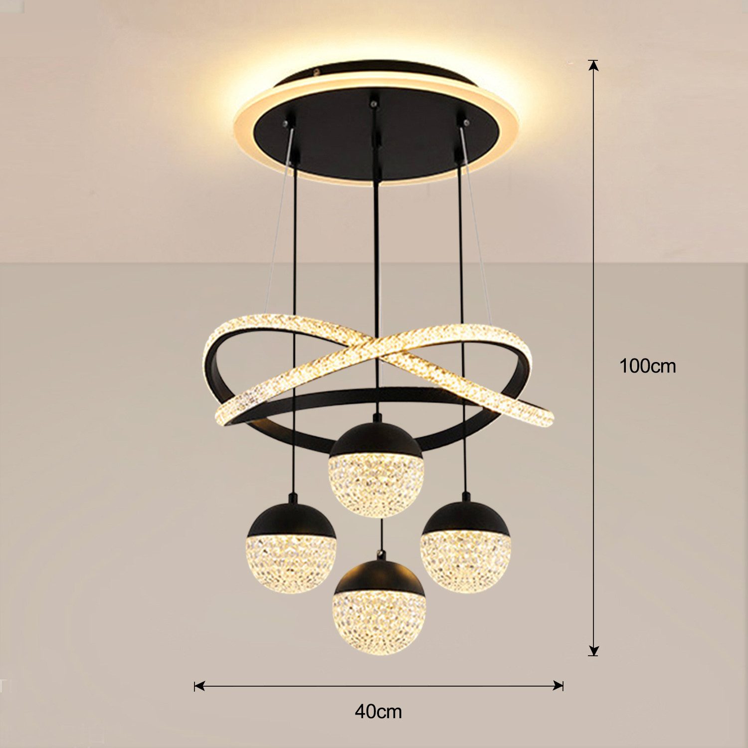 JDONG Pendelleuchte Dimmbar mit Fernbedienung 54W LED Pendellampe, 100CM Höhenverstellbar, Kronleuchter Kristall, Für Wohnzimmer Schlafzimmer Arbeitszimmer Büro Esszimmer