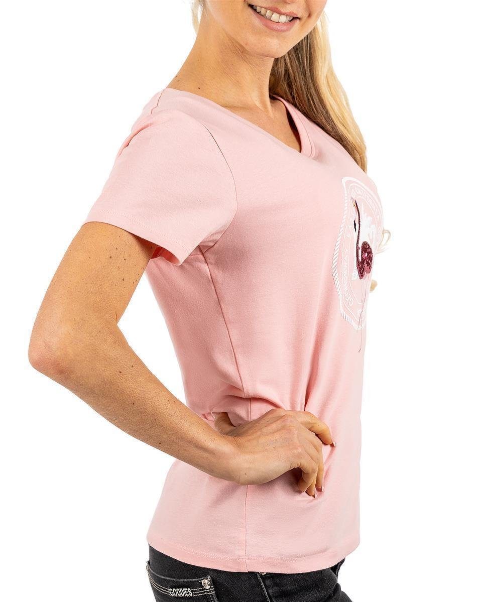 mit Flamingo Lady Süßes Motiv Kurzarm Pink Shirt (1-tlg) Norway Geo bajaroline T-Shirt