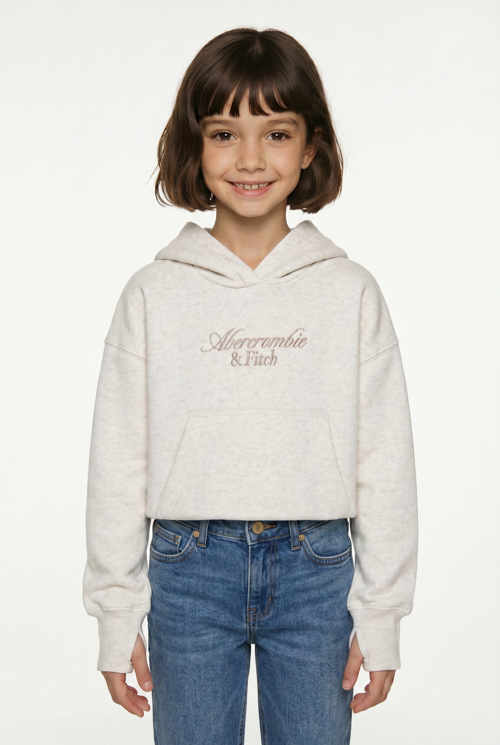 Abercrombie Kids Hoodie ESSENTIAL LOGO HOODIE mit farblich passender Logostickerei, extra kurz