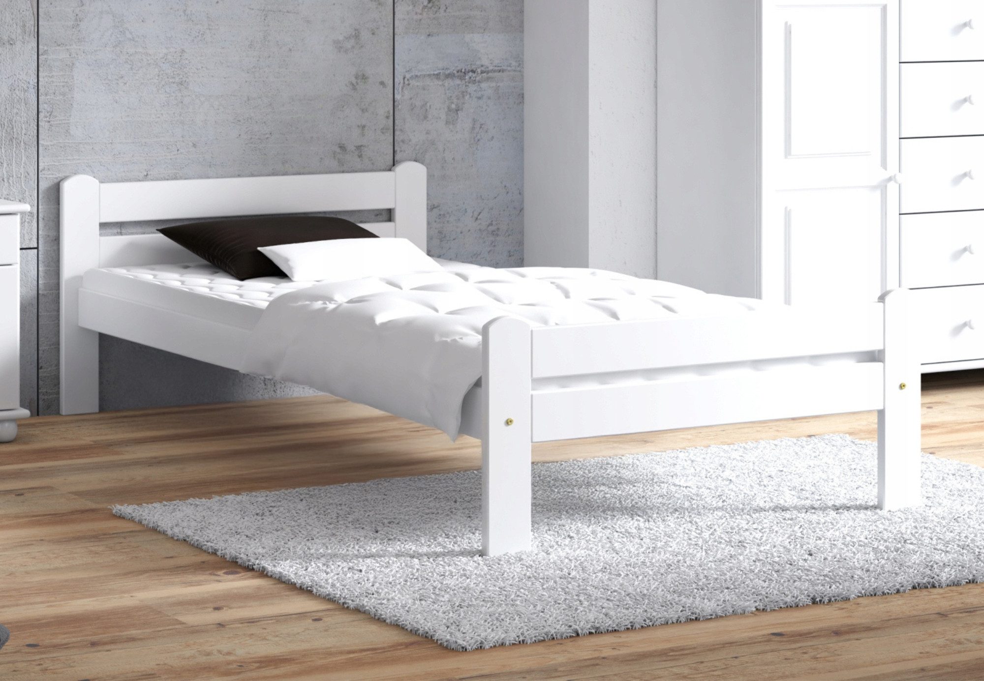 Home Collective Bettgestell Einzelbett Holzbett aus Massivholz Kiefer mit Lattenrost (mit abgerundeten Kanten & verstärkter Mittelstrebe), 205x102x58.5 cm, Weiß