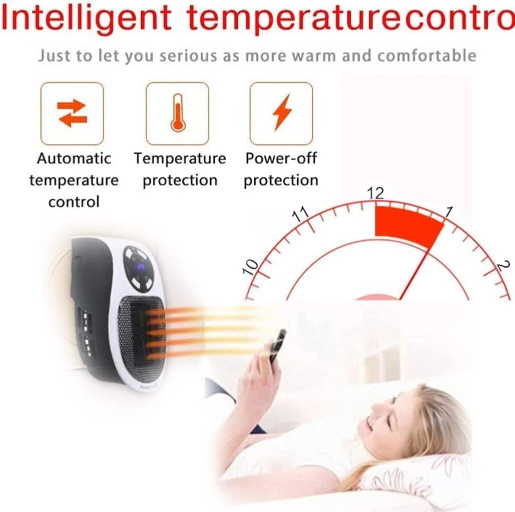 XDeer Heizlüfter Energiesparend Mini Lufterhitzer Steckdosenheizung PTC  Heizlüfter, Mit Thermostatregler,Timer und LED-Anzeige,Überhitzungsschutz