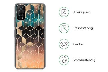 MuchoWow Handyhülle Abstrakt - Würfel - Gold - Muster - Luxus, Phone Case, Handyhülle Xiaomi Mi 10T, Silikon, Schutzhülle