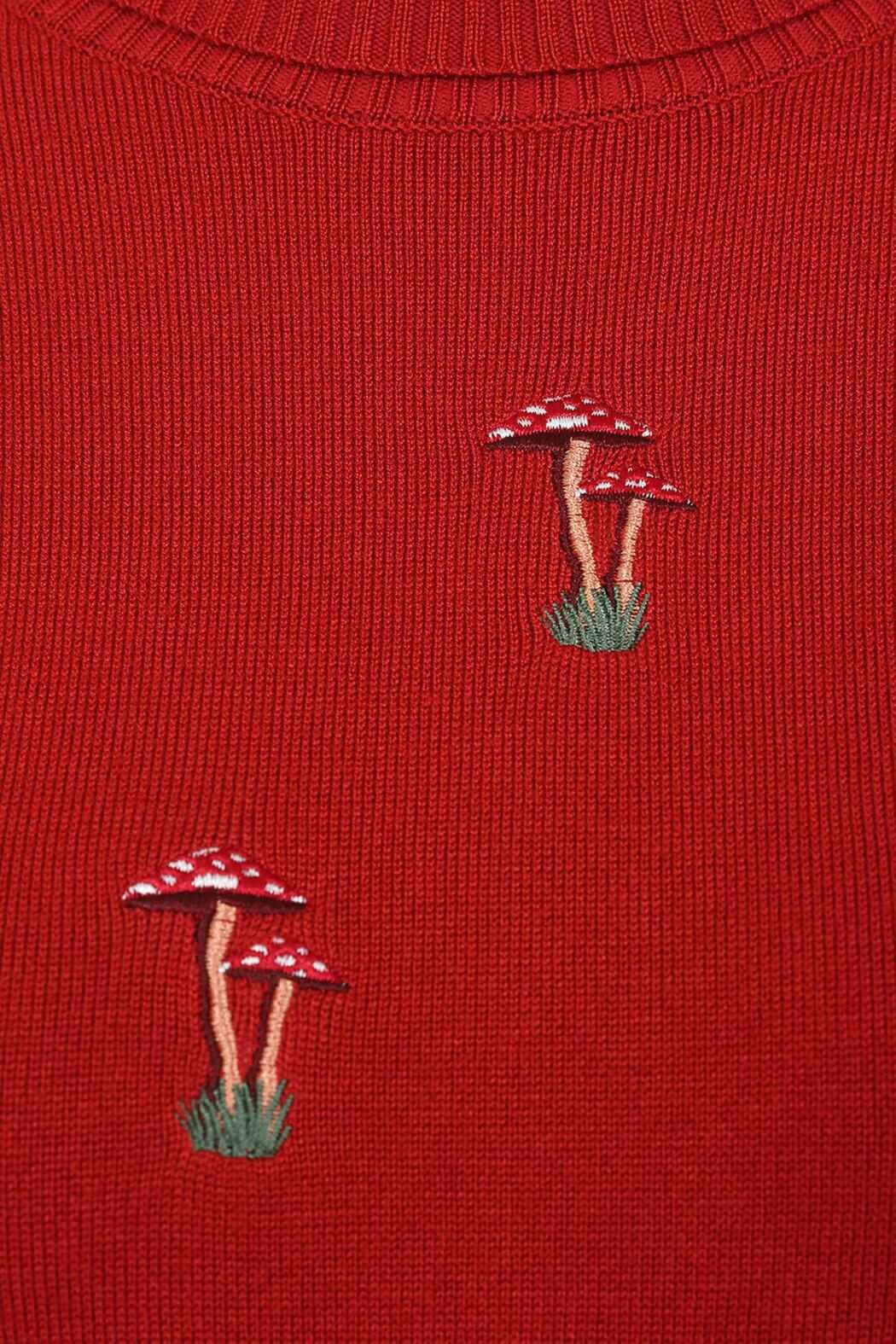 Banned Kurzarmpullover Mushroom Dreams Rot Vintage Rockabilly Pilze