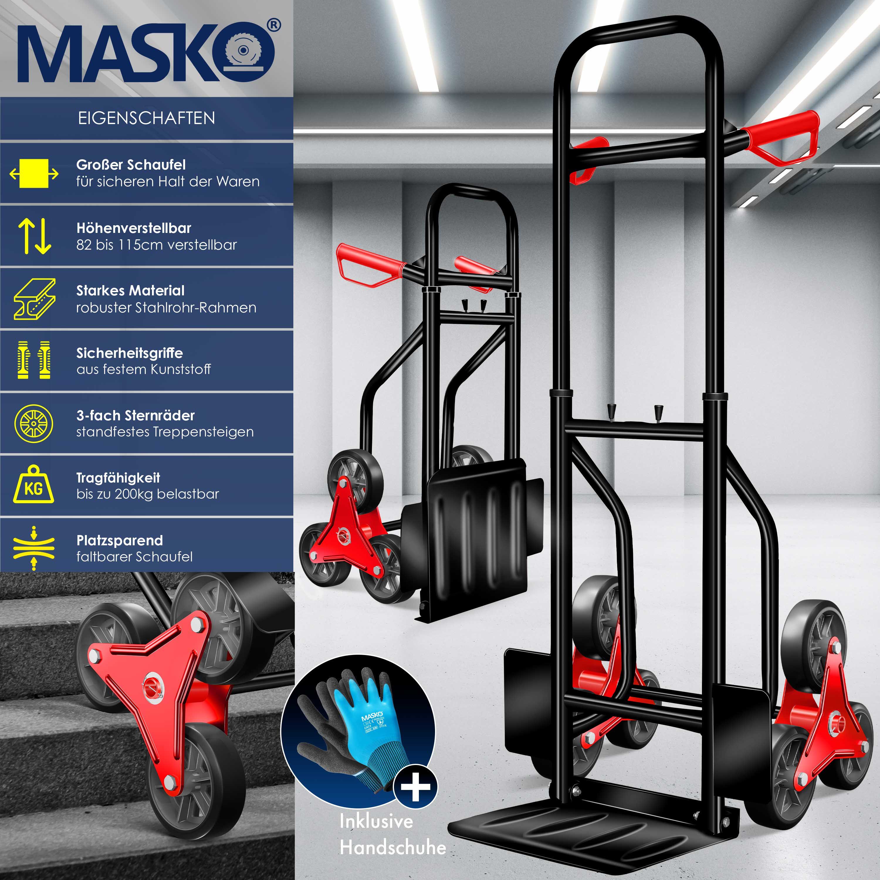 MASKO Sackkarre, Treppenkarre Sackkarre 200kg Transportkarre Treppensteiger