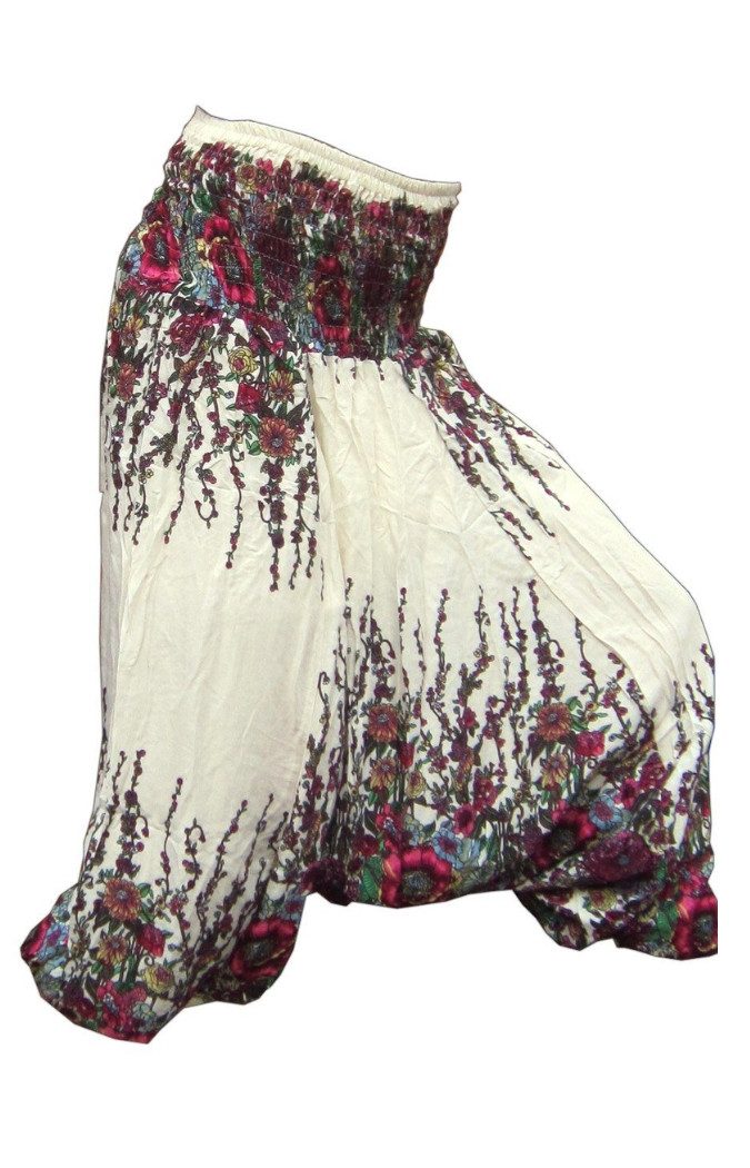 PANASIAM Haremshose Aladinhose mit Blumenmuster aus 100% natürlicher Viskose Haremshose lockere Loungewear weite Pumphose Freizeithose für Alltag Meditation