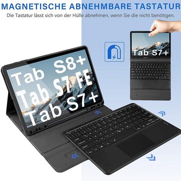 ZMC Samsung Galaxy Tab S8 Plus 12,4 Zoll Schutzhülle X800N X806B Touchpad Tablet-Tastatur (Beleuchtete Kabellose Tastatur Bluetooth mit Stiftablage magnetisch)