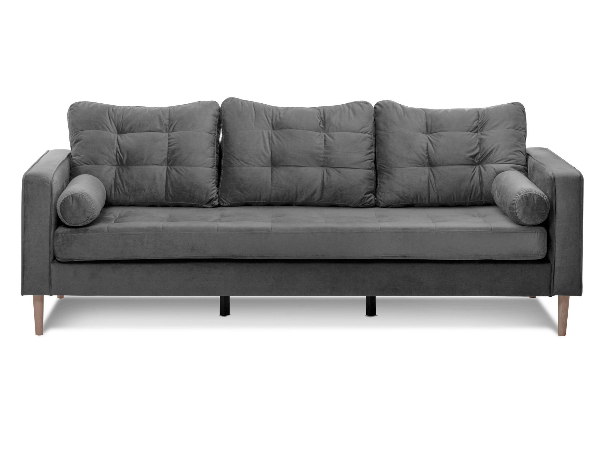 Sofa Grau Sofa, Moebel-Eins 3-Sitzer mit Samtbezug, massiv Buche Füße GLAMMI