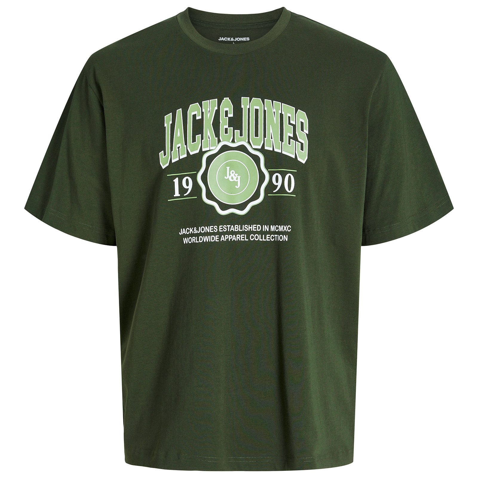 Jack & Jones Rundhalsshirt Jack&Jones Übergrößen T-Shirt oliv JJMAKO Logoprint