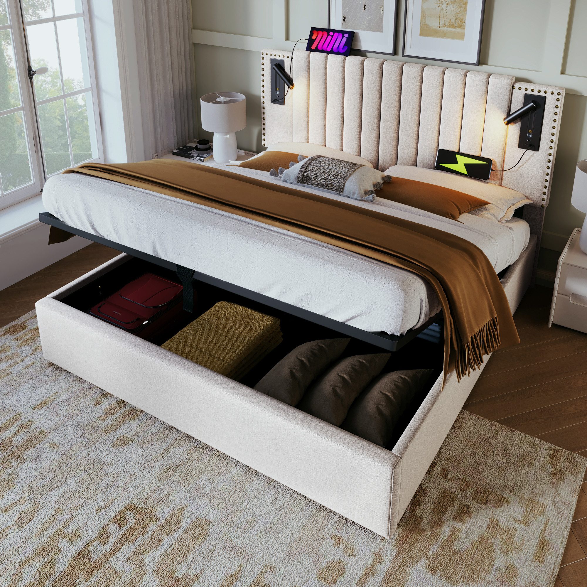 HAUSS SPOLE Polsterbett 180x200 Leselicht mit USB Ladefunktion Kopfteil, Be günstig online kaufen