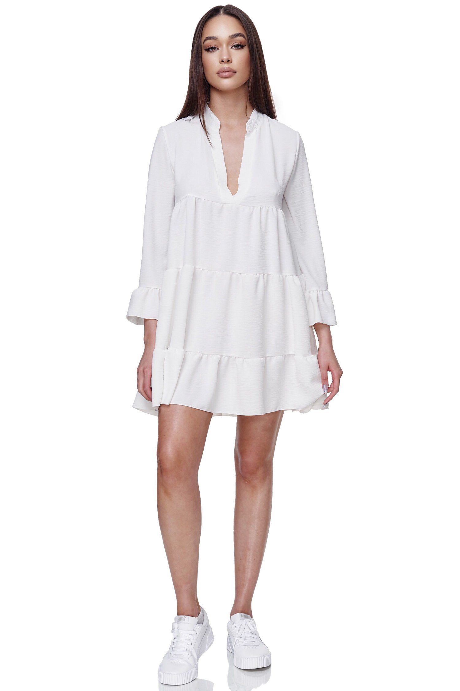 Rayshyne Minikleid RS-04 (Midi Tunika Sommer Kleid mit Rüschen)