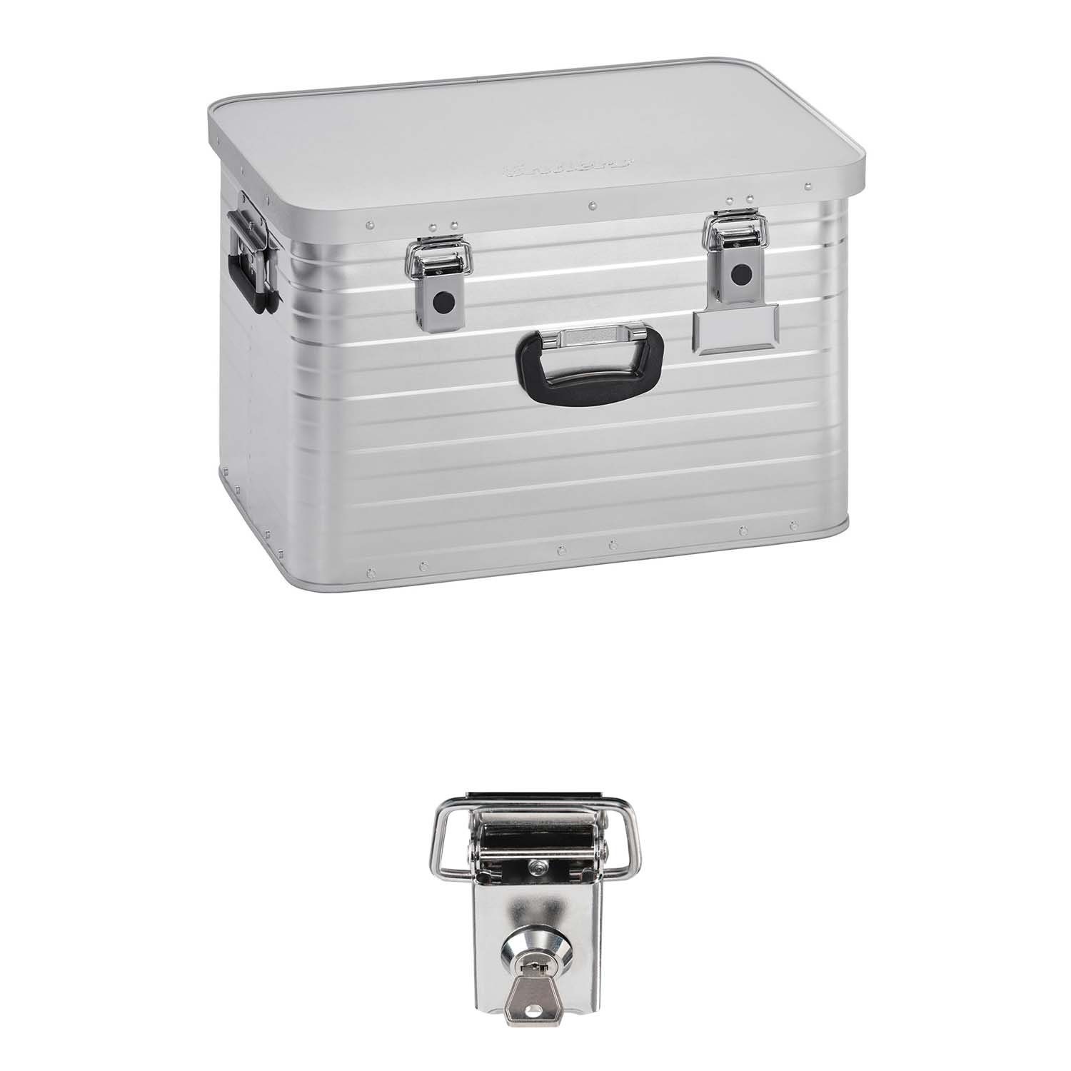 Enders® Хранилищаsbox Alubox 63 L+Schloss Set, hochwertig verarbeitet mit Moosgummidichtung, Alukiste Transportbox Lagerbox Alukoffer Metallkiste Alubox