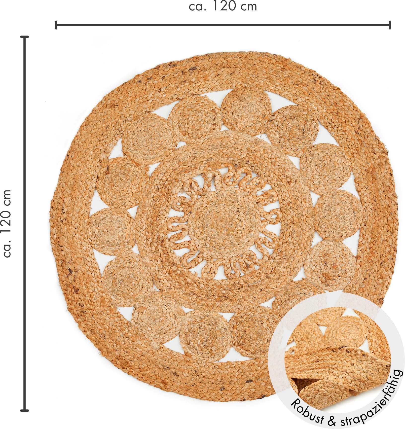 LUXOR living Teppich Balo, rund, Höhe: 6 mm, Juteteppich, reine Naturfaser, handgeflochten, Flecht Design. Reduzierter Preis € 49,99. Unverbindliche Preisempfehlung € 89,99