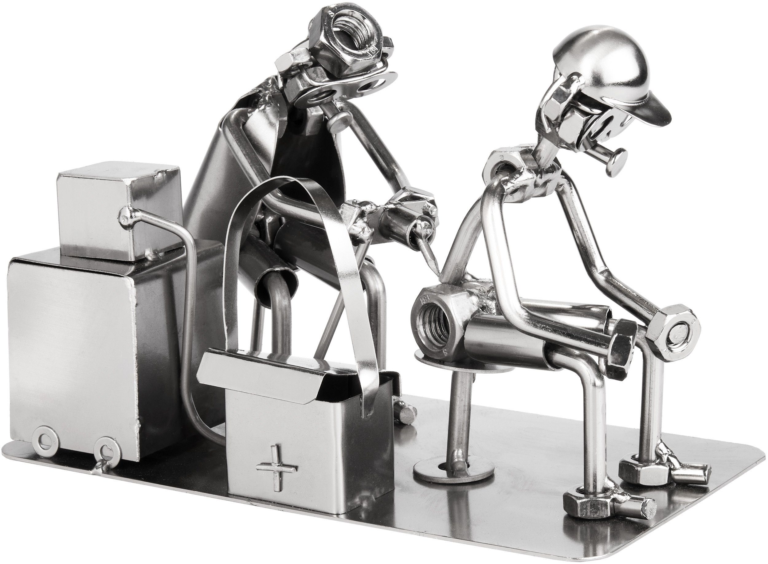 BRUBAKER Dekofigur Metallskulptur Schraubenmännchen Tätowierer (1 St), Tätowiererin kunstvolle Geschenkfigur für Tätowierer, Tätowiererinnen, Tätowierte und Tattoo-Fans, Metallfigur