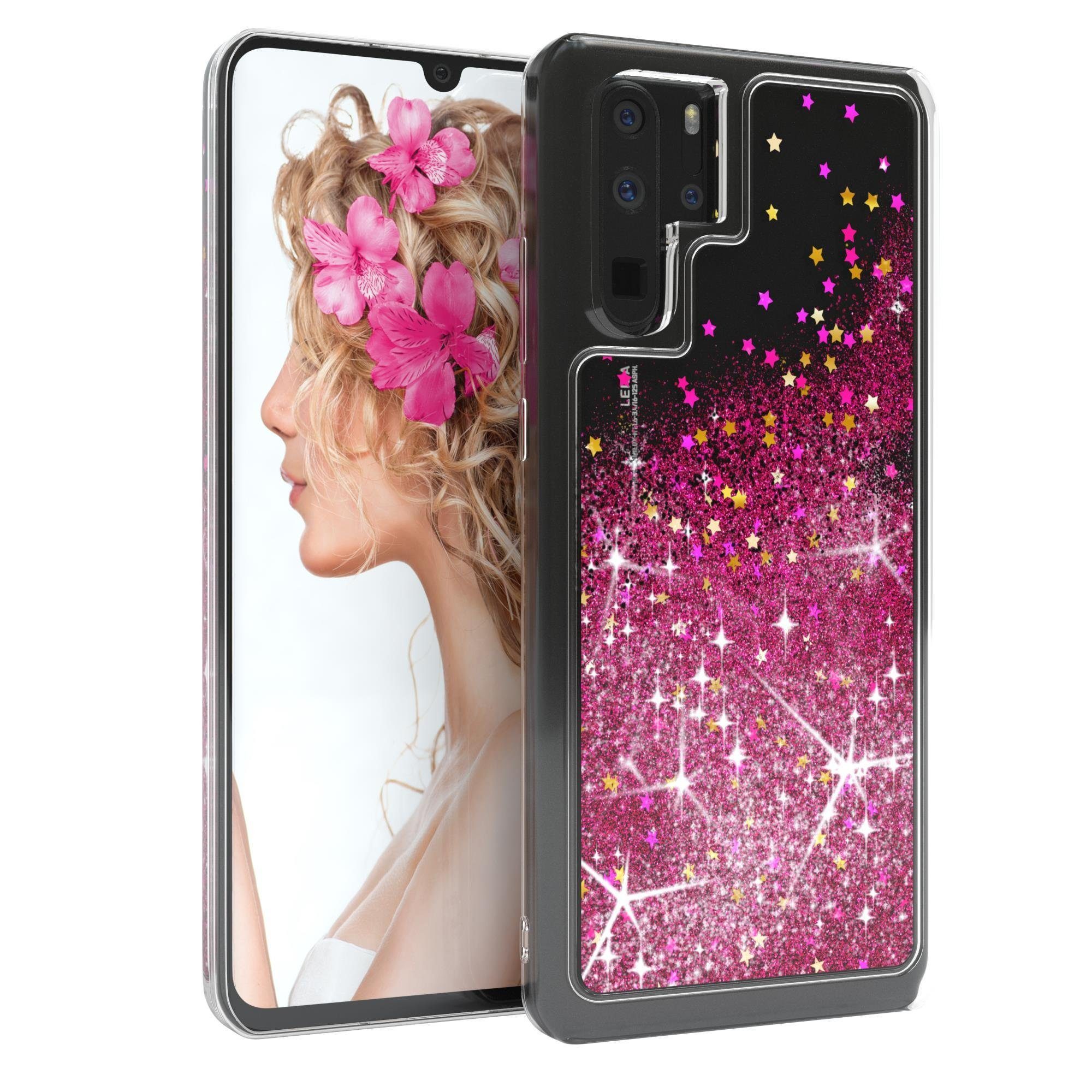 EAZY CASE Handyhülle Liquid Glittery Case für Huawei P30 Pro 6,47 Zoll, Glitzerhülle Shiny Slimcover stoßfest Durchsichtig Bumper Case Pink