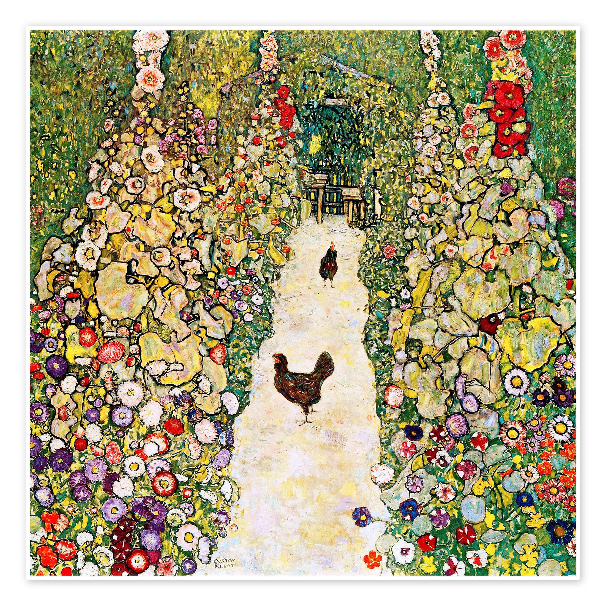 Posterlounge Wandbild Gartenweg mit Hühnern, Gustav Klimt, erhältlich als Poster, Leinwandbild, Wandsticker oder Acrylglasbild