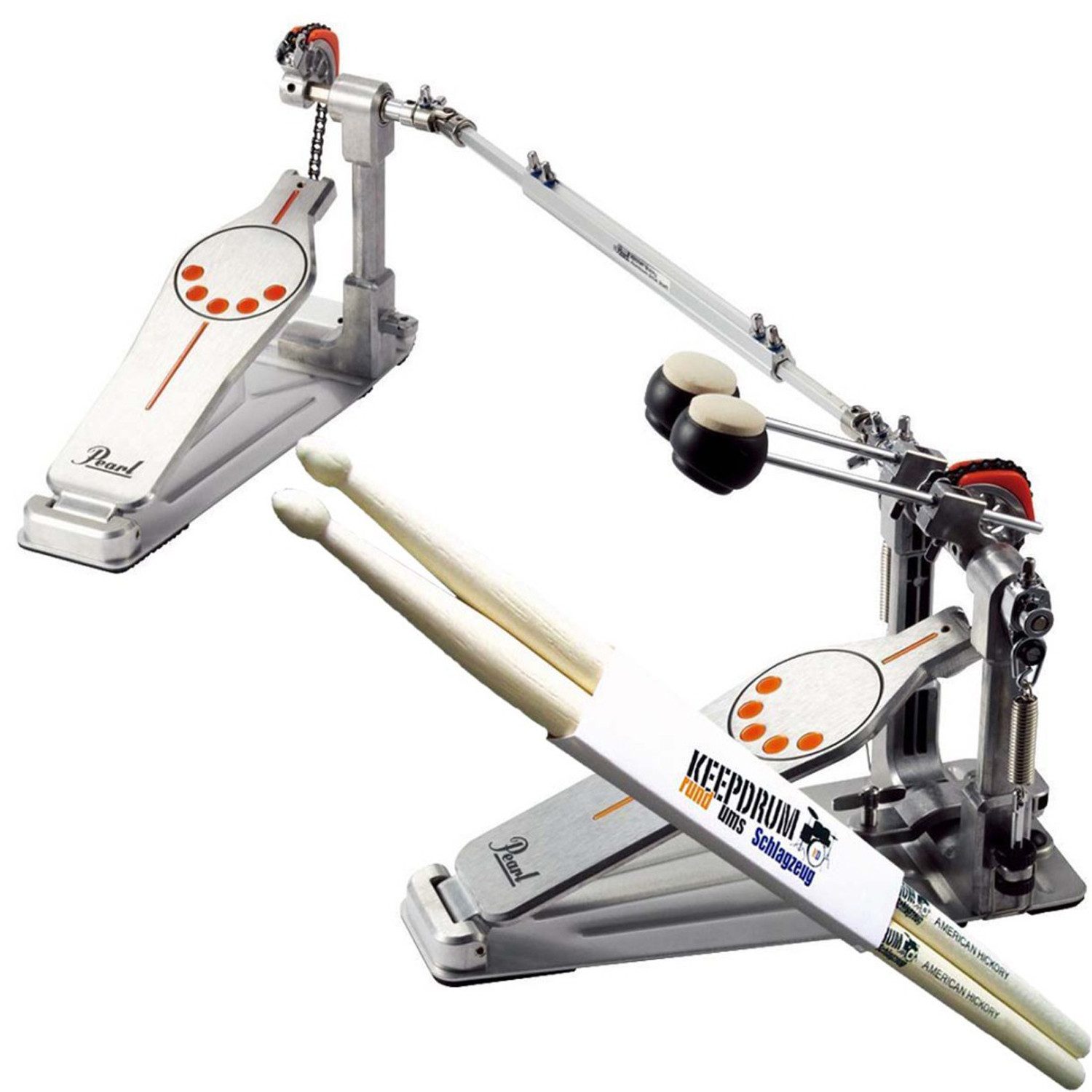 Pearl Drums Schlagzeug Pearl P-932 Doppelfußmaschine mit Schlagzeugstöcken,Set, Einzelkette, DuoBeat Beater