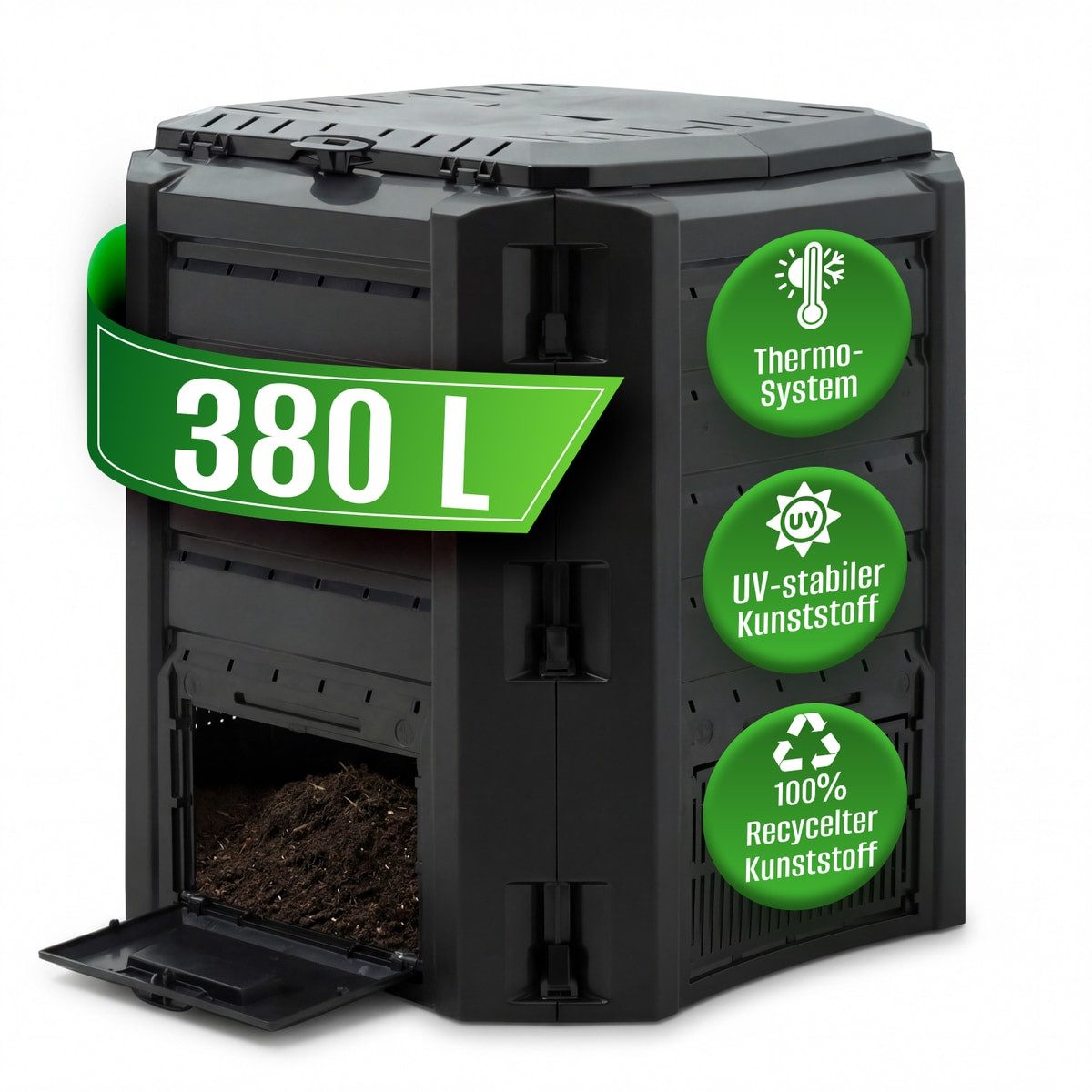 Deuba Komposter, BxTxH: 72x72x83 cm, 380L 72x72x83cm witterungsbeständig Deckel klappbar