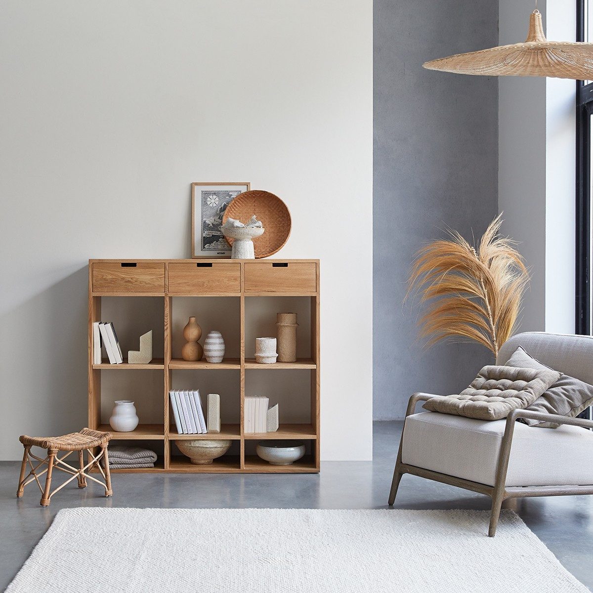 Tikamoon Bücherregal Bücherregal Miho aus Eichenholz 110×120