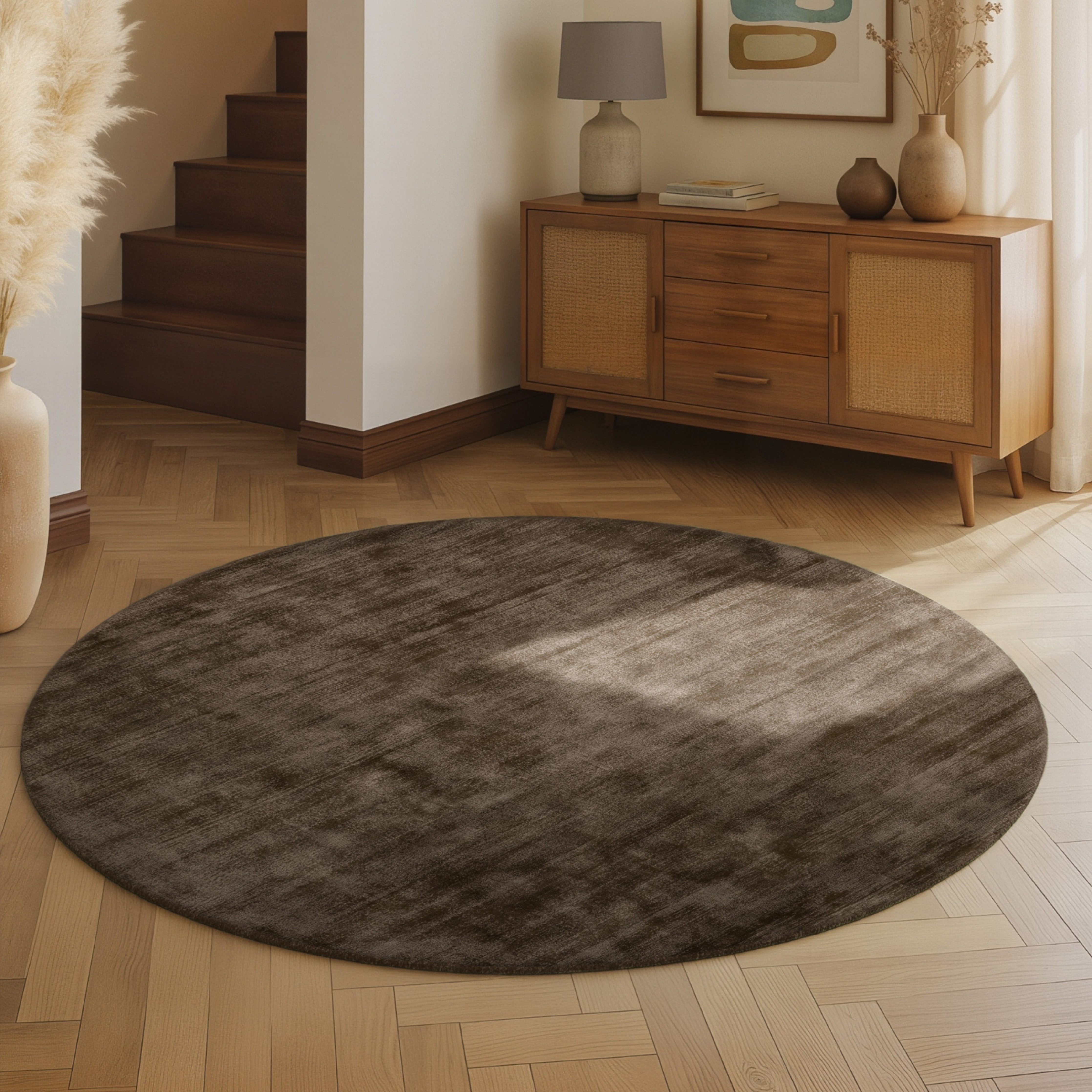 vikosa Teppich Noemi, rund, Höhe: 10 mm, Dezenter Glanz, Weich, Seidenoptik, Viskose, Wohnzimmer, Schlafzimmer