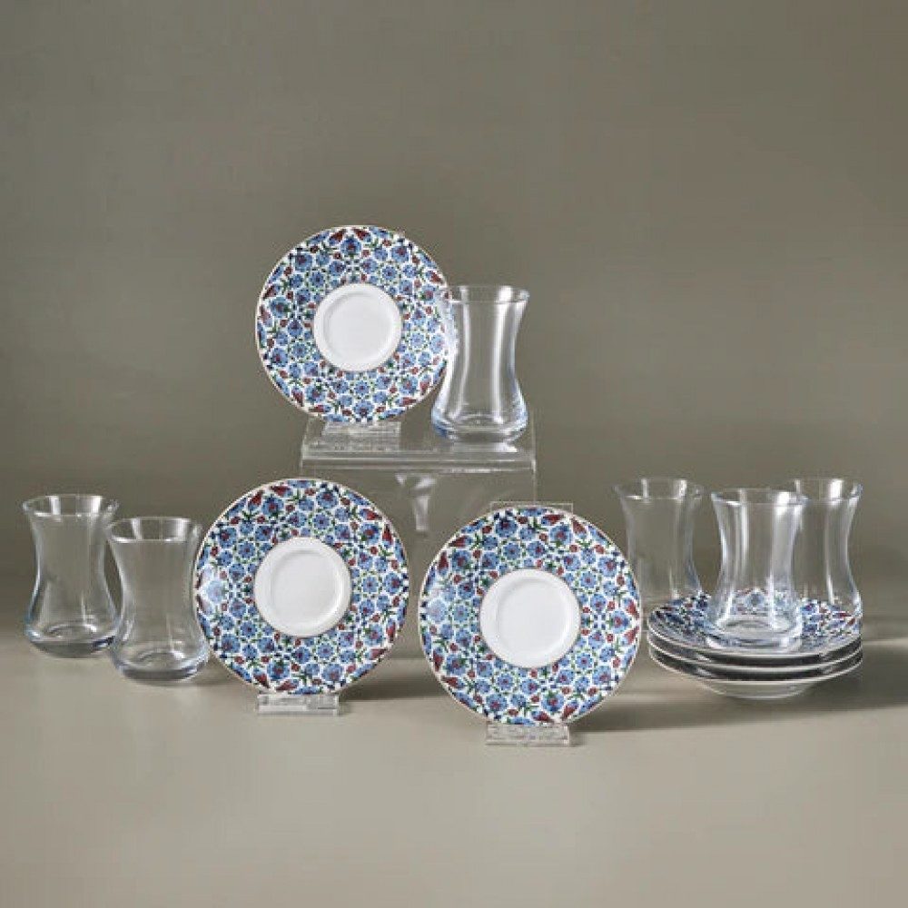 Karaca Teeservice Emirgan 12-teiliges Türkisches Teeset aus Bone China für 6 Personen