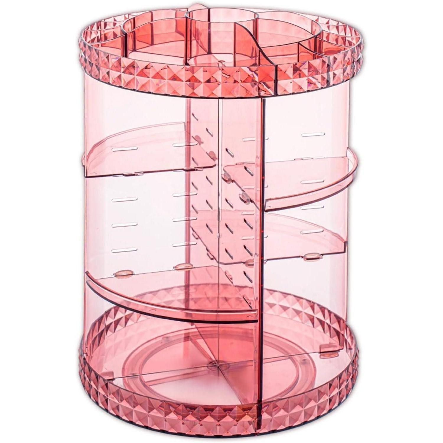 LuxusKollektion Kosmetiktasche Makeup Organizer Acryl Kosmetik Aufbewahrung Rautenmuster Rosa