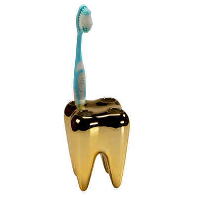 Zahnbürstenhalter Keramik Zahnbürstenhalter Gold Zahn für 4 Zahnbürsten, (1-St), Zahn mit Wurzel, Goldzahn