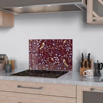 DEQORI Küchenrückwand 'Eulen in Blätterranken', Glas Spritzschutz Badrückwand Herdblende
