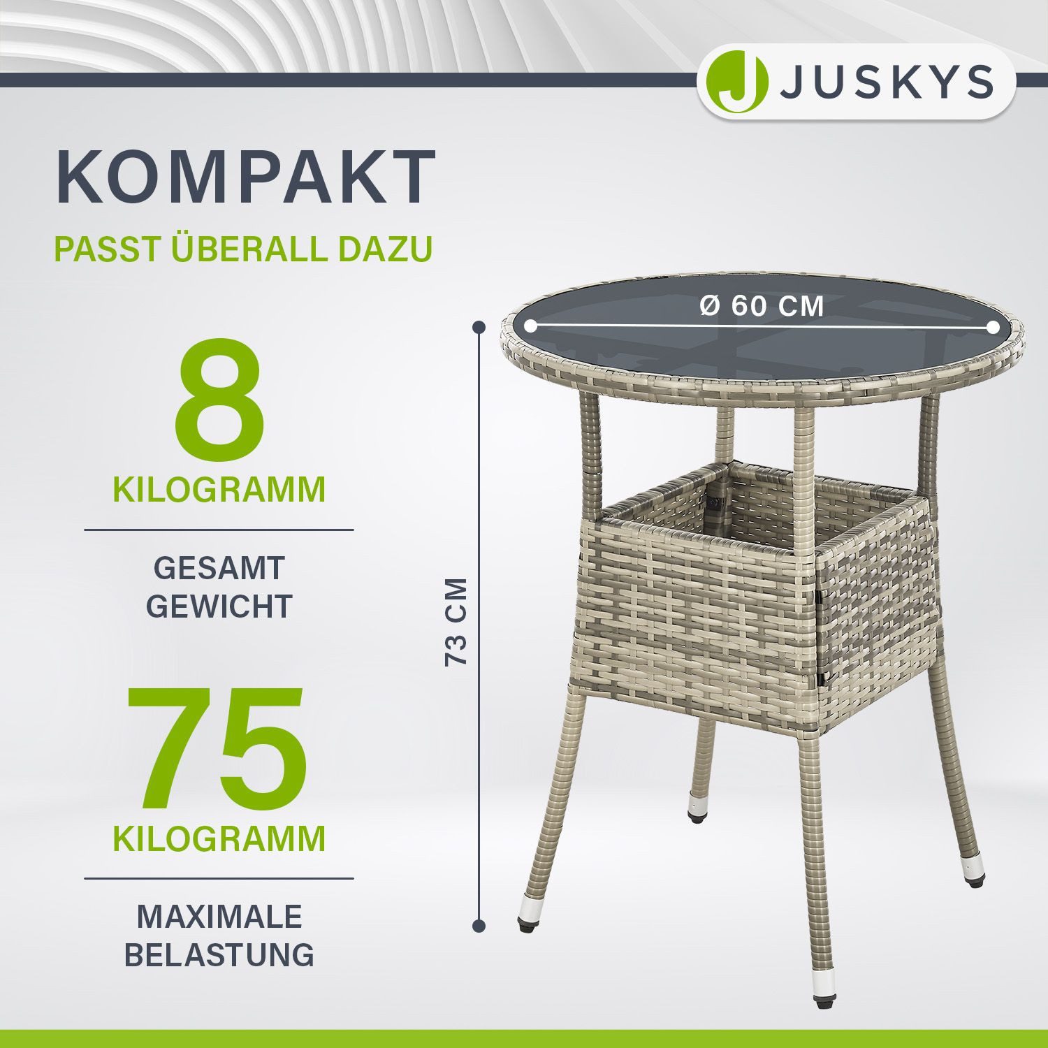 Juskys Gartentisch Yoro, rund, aus Polyrattan, wetterfest & langlebig, pflegeleicht