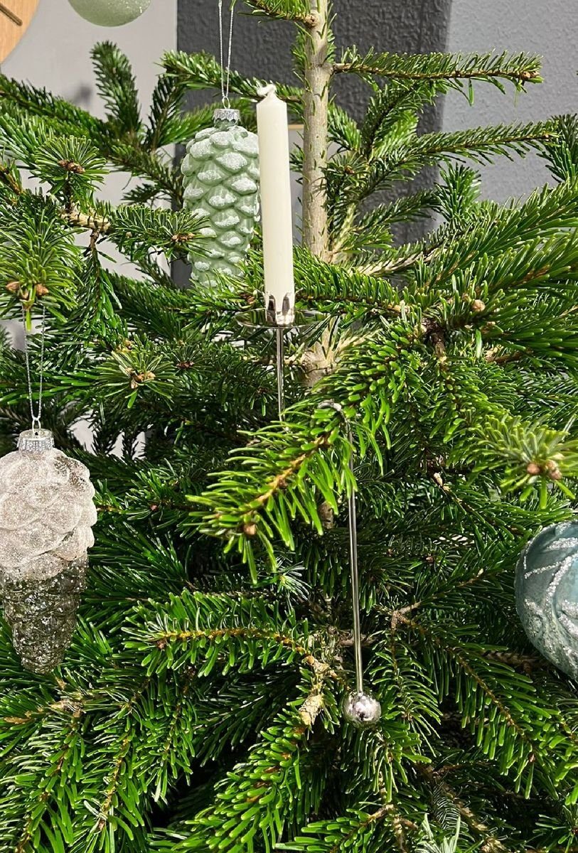 hdg Weihnachtsbaum, Kerzenhalter 6 im Stück Pendelhalter Christbaumschmuck Schmuckkarton für Balancehalter silber glänzend