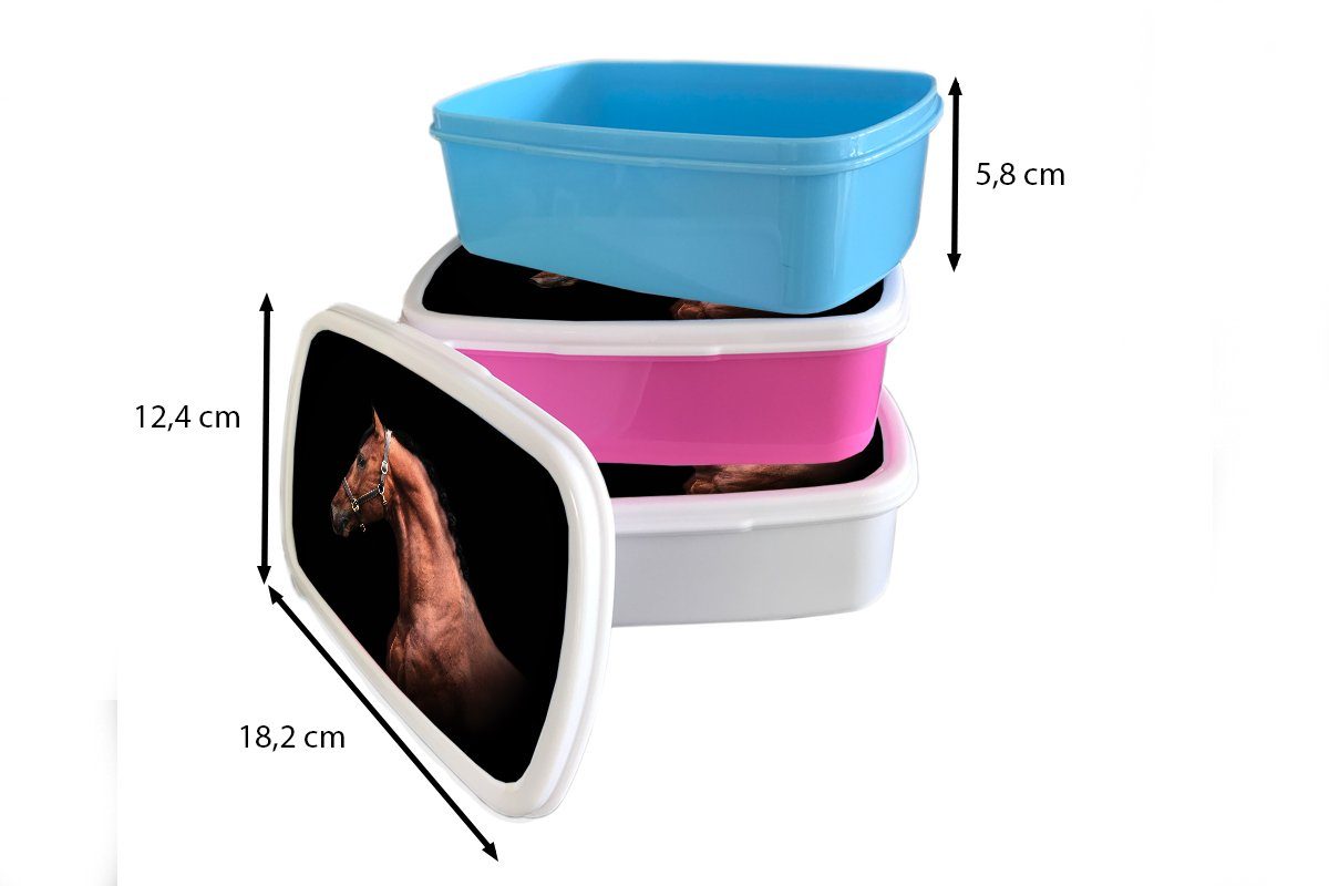 Pferd Brotbox Leicht Kunststoff, (2-tlg), weiß Brotdose, - Erwachsene, für und und Mädchen für - Kinder MuchoWow Lunchbox Jungs Halfter,