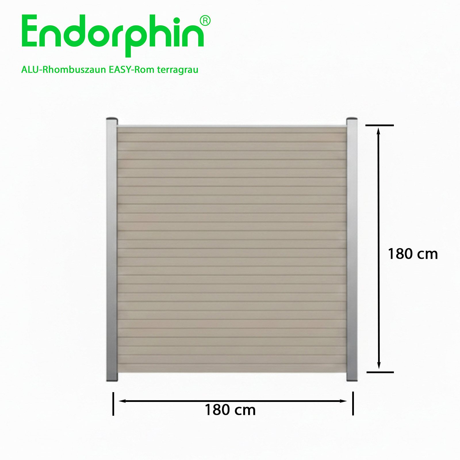 Endorphin Gartenzaun EASY-ROM DIY ALU-Rhombuszaun in terragrau 1 Element 180x180cm 2 Pfoste, (DIY Komplett-Set, Komplett-Bausatz zur Selbstmontage, Pfosten zum Einbetonieren)