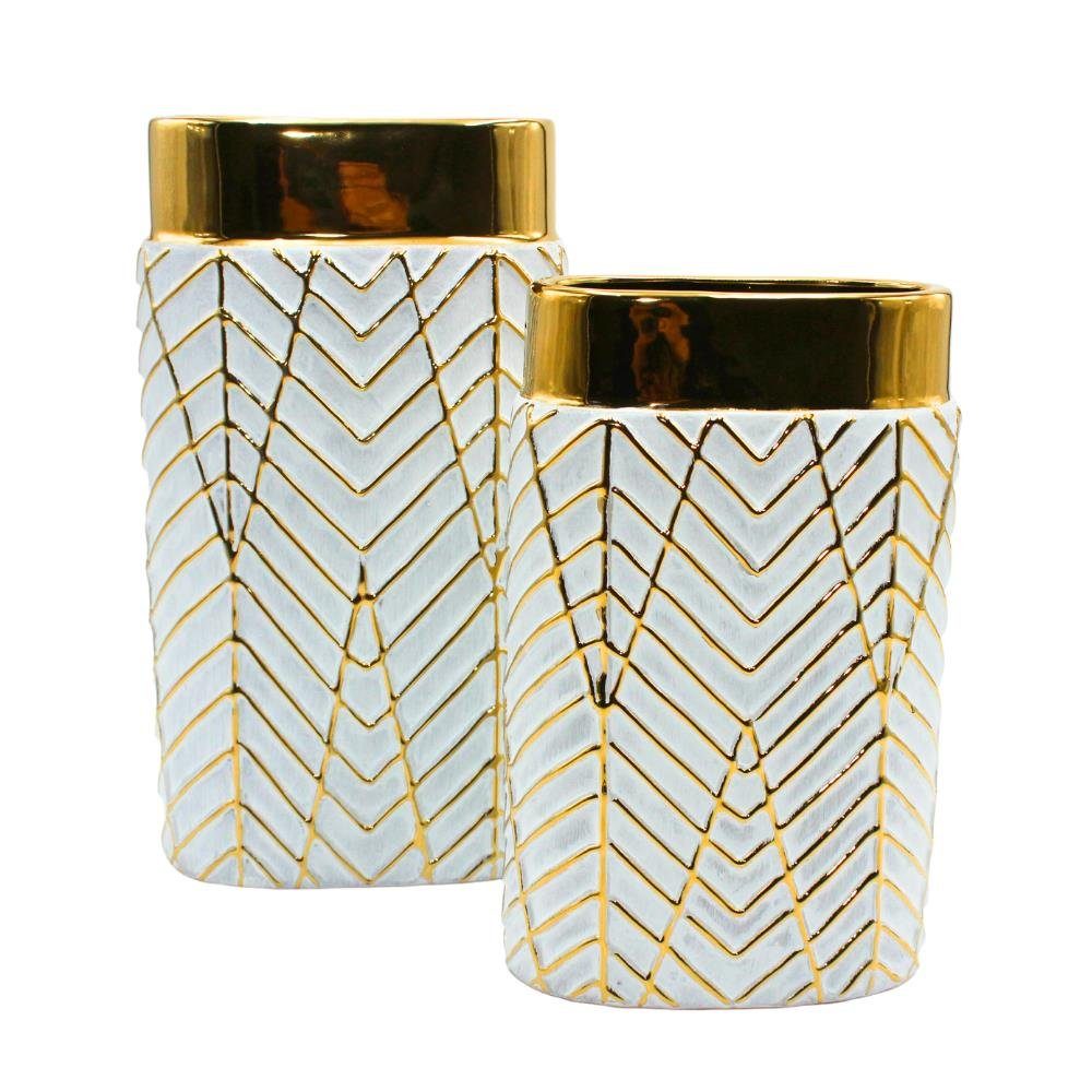 weiß Keramik gold, hochwertige Edle und Dekohelden24 Muster Dekovase Vase, (1 verschieden 1 Vase St) in